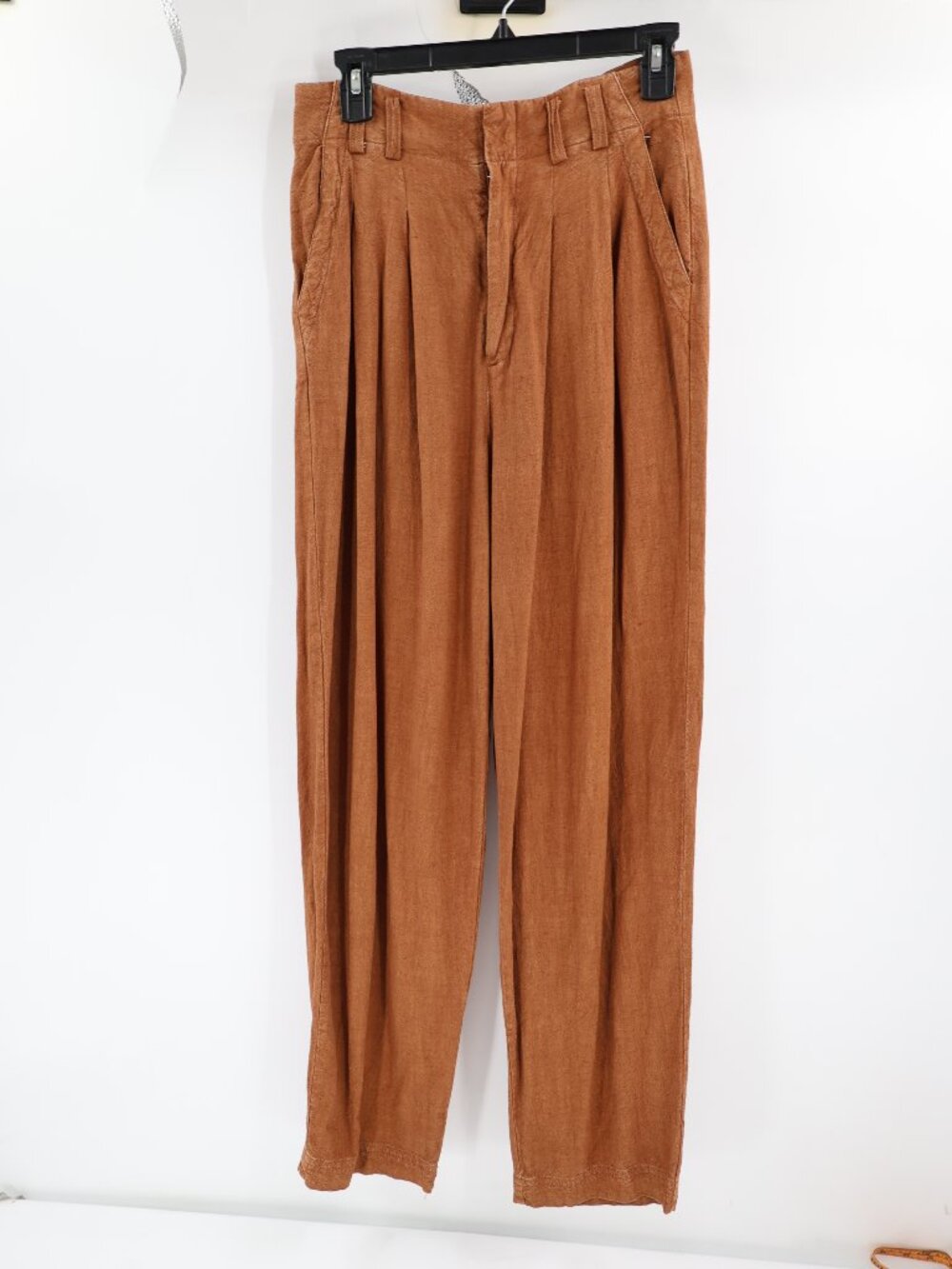 Free People Pants Womens 4 L29 Calla Linen Blend Pleated Wide Leg Trouser Brown